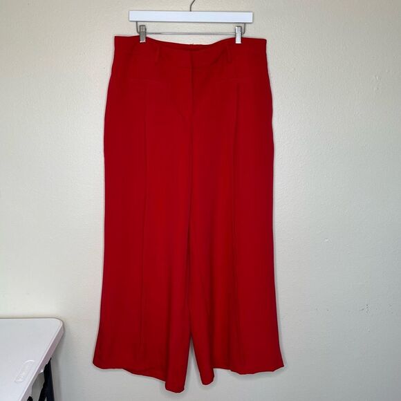 NWT Ashley Stewart Pintuck Wide Leg Red Palazzo Pants High Rise Pockets Women 18 - Picture 14 of 14